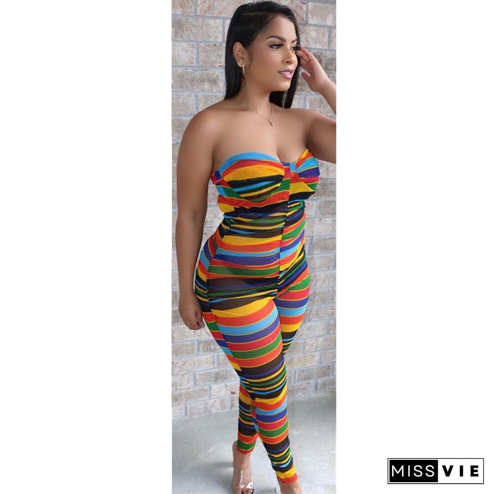 Urban Women's Multi-Color Striped Strapless Jumpsuit