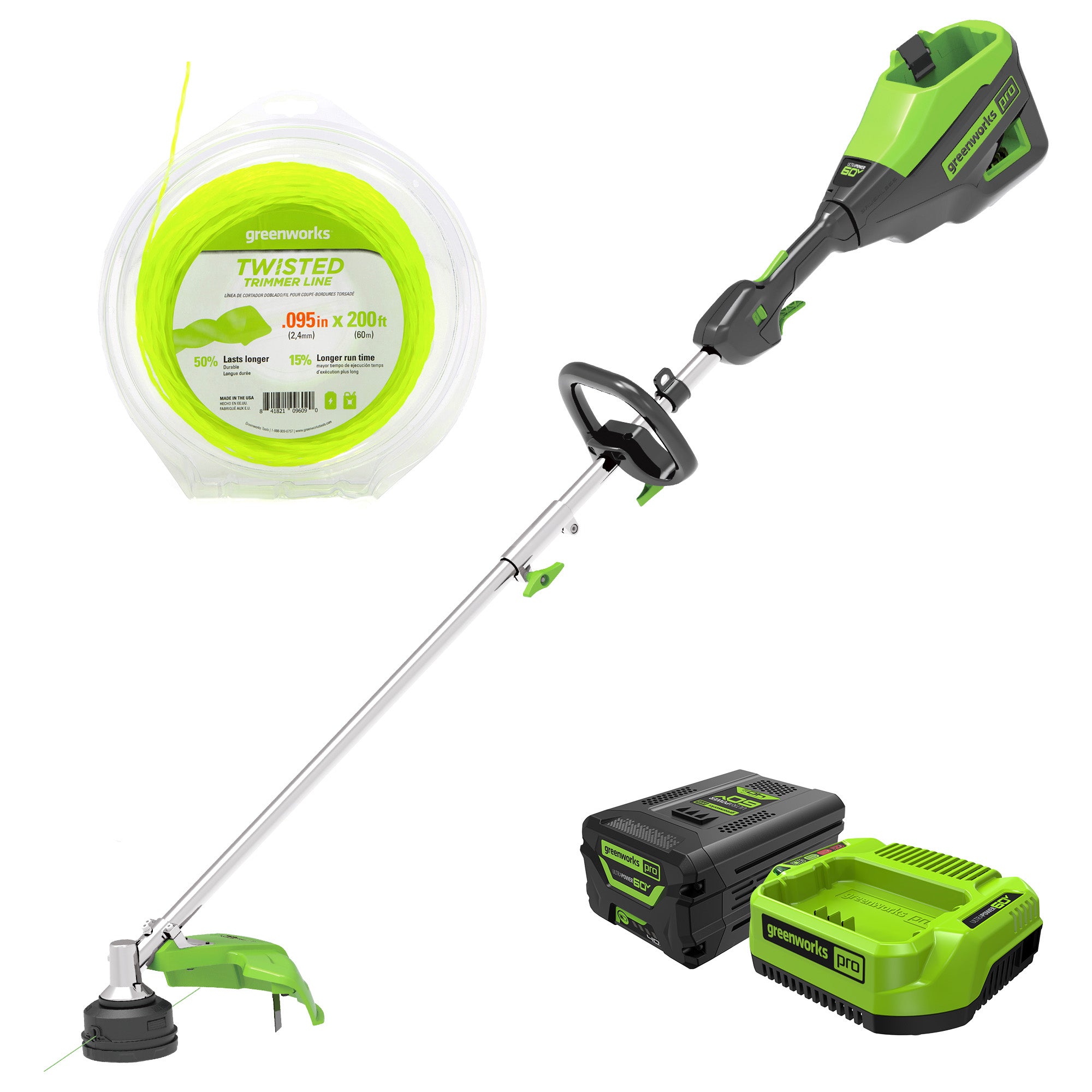 60V 16'' String Trimmer  Trimmer Line Combo Kit w/ Battery Charger | Greenworks Tools