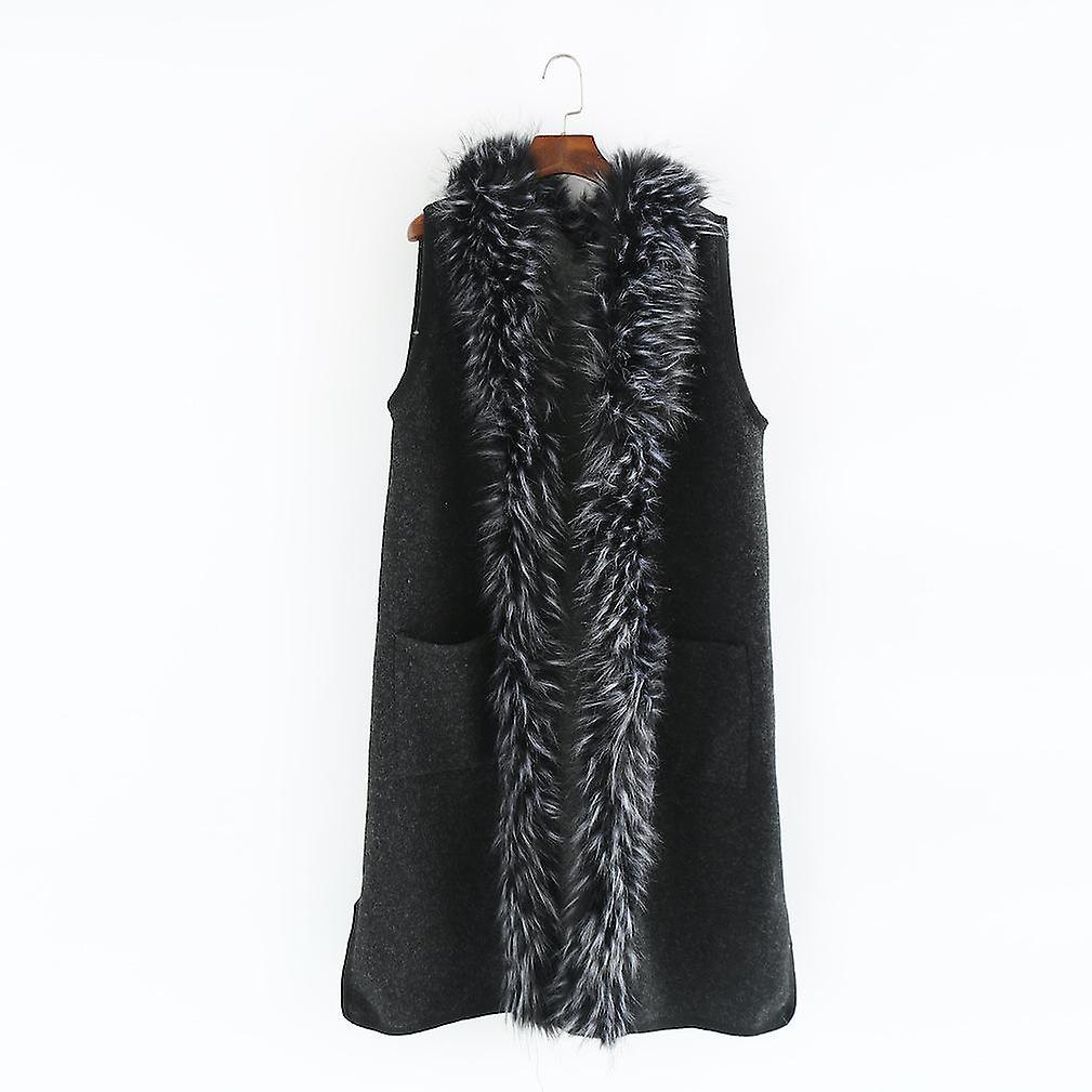 Winter Long Cape With Faux Fur Collar Open Front Sleeveless Poncho Thciken Cardigant For Lady