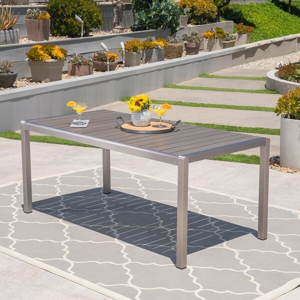 Coral Outdoor Aluminum Dining Table with Faux Wood Top，for Dining Room，Kitchen，Easy Assembly