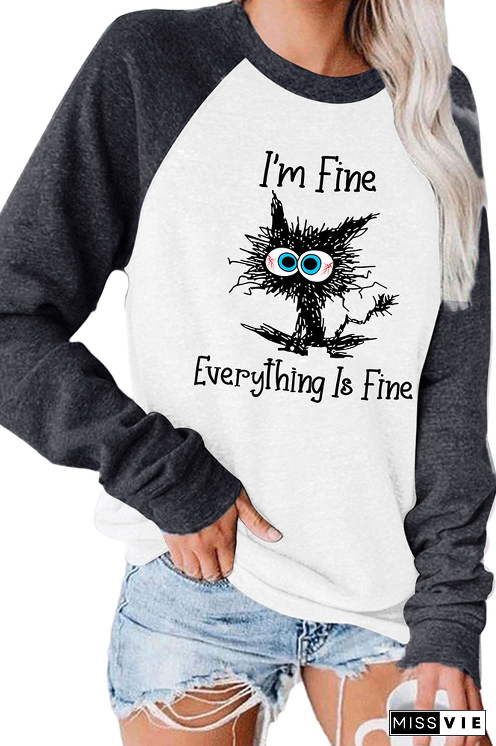 I'm Fine Everything Is Fine Long Sleeve Graphic Tee Wholesale