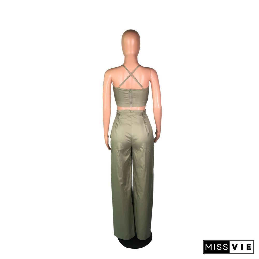 Sexy Backless Sleeveless Loose Pants Set Two Pieces