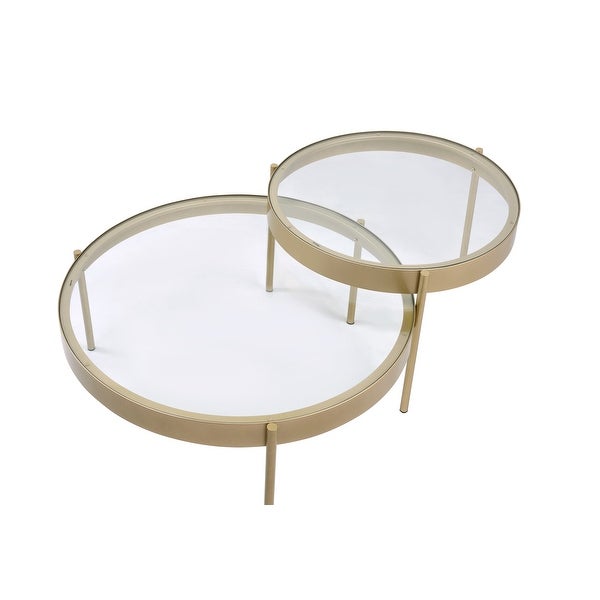 2Pc Pack Nesting Tables In Clear Glass and Gold Featuring An 8Mm Clear Glass Top And Gold Metal Frame And Legs，End Tables