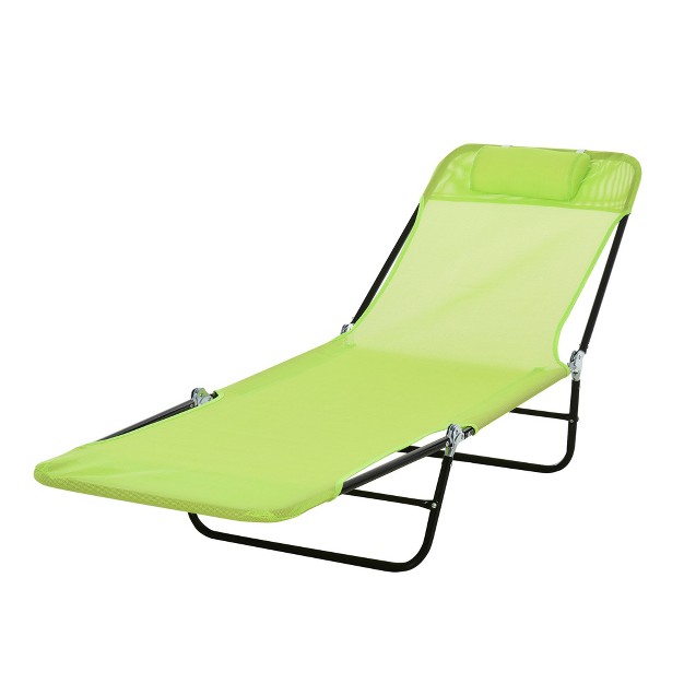 Outsunny Foldable Outdoor Chaise Lounge Chair 5 level Reclining Camping Tanning Chair With Breathable Mesh Fabric And Headrest Green