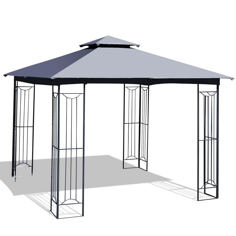 10 x 10 FT Steel Frame Patio Gazebo with 2 Tier Vented Roof, Heavy-Duty Outdoor Canopy Gazebo Tent