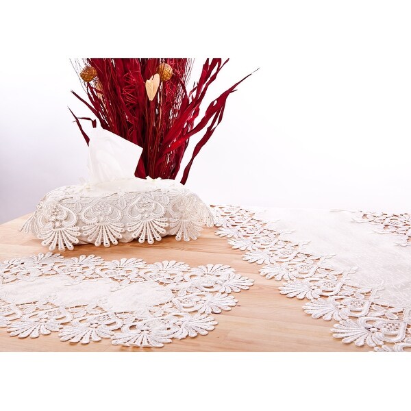 Fancy White Lace Table Runner Placemat Set