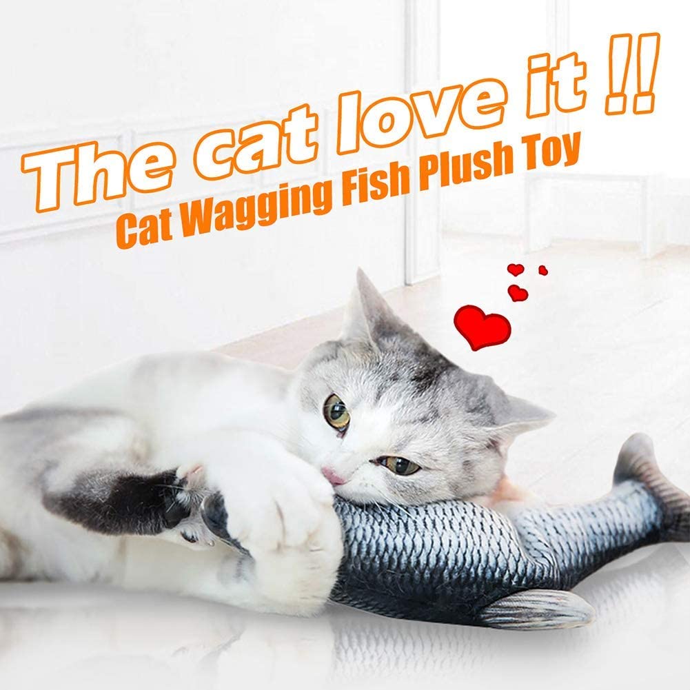 LNKOO Electric Moving Cat Kicker Fish Toy， Realistic Flopping Fish， Wiggle Fish Catnip Toys， Motion Kitten Toy， Plush Interactive Cat Toys， Fun Toy for Cat Exercise， Cat-Fish-Toy-Kitty-Interactive