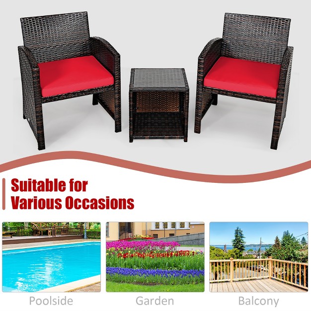 Costway 3pcs Patio Rattan Wicker Furniture Cushion Sofa Coffee Table