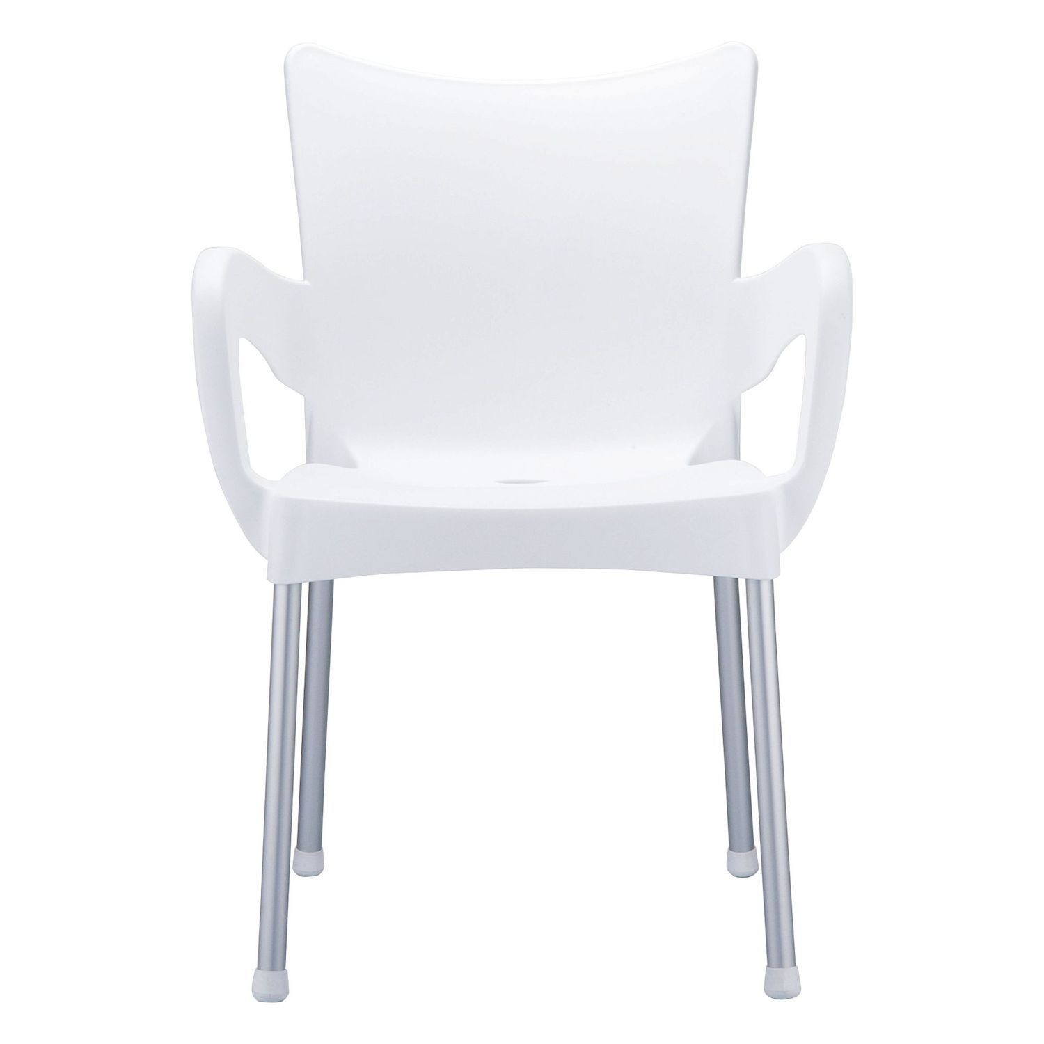 33.25 White and Silver Outdoor Patio Dining Arm Chair