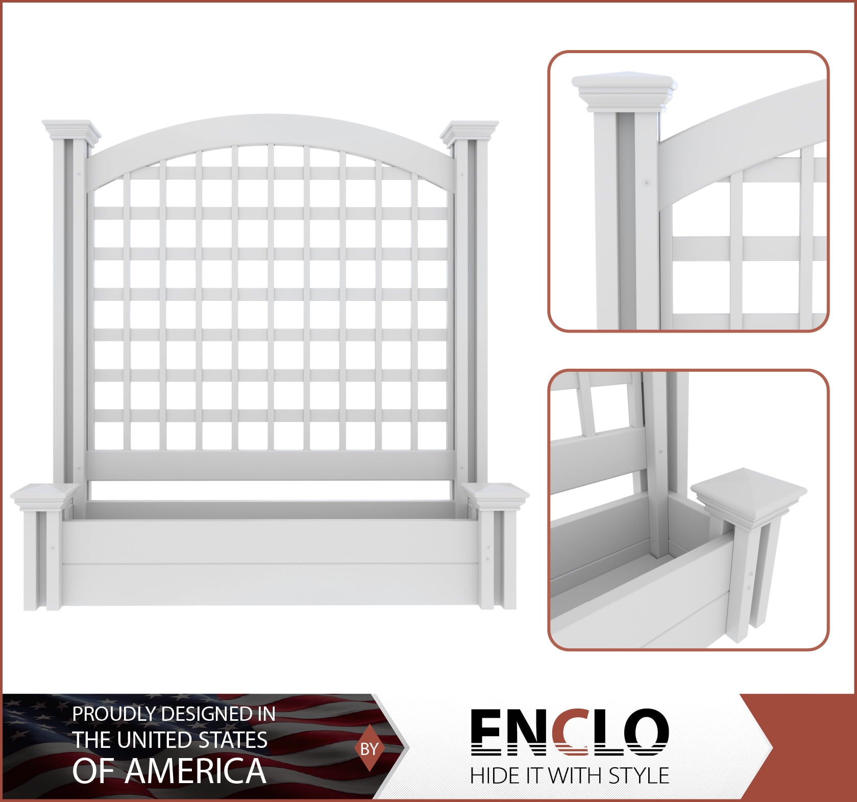 ENCLO Screens 11" x 42" x 45.5" Belmont Freestanding Lattice Screen with Planter Box