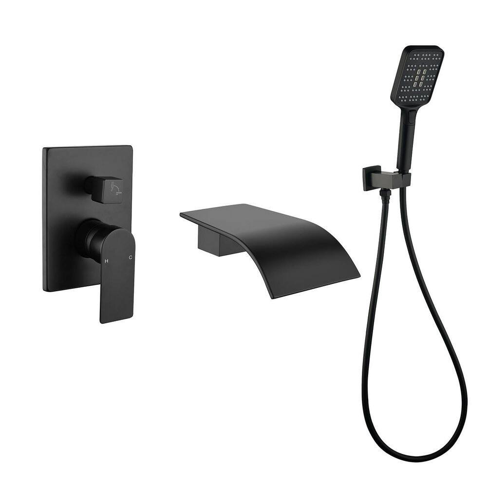 Boyel Living Wall Mount Single-Handle 3-Spray Tub and Shower Faucet with Handheld Shower Head in Matte Black (Valve Included) BL-33016B