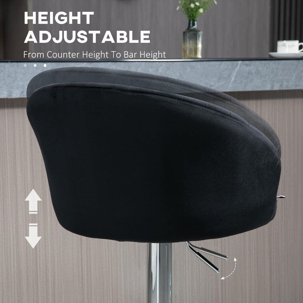 HOMCOM Adjustable Bar Stools Set of 2, Modern Counter Height Barstools, Fabric Upholstered Stools with Swivel Seat 835-803V00BK