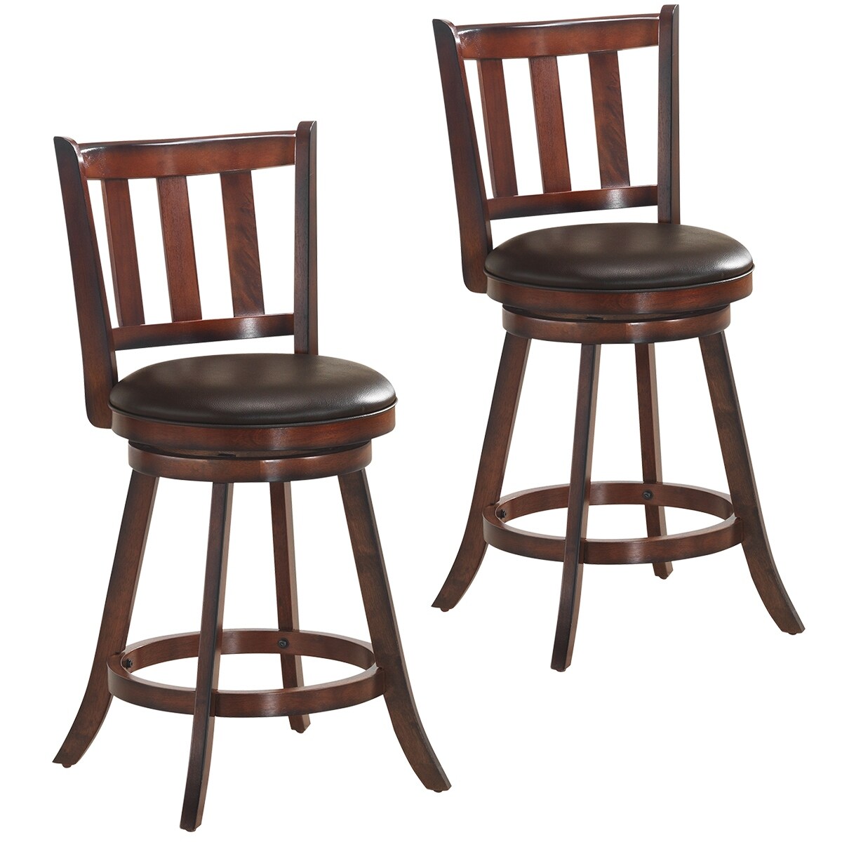 Costway Set of 2 25'' Swivel Bar stool Leather Padded Dining Kitchen - 23.5''x 23.5''x 38.5''(W x D x H)