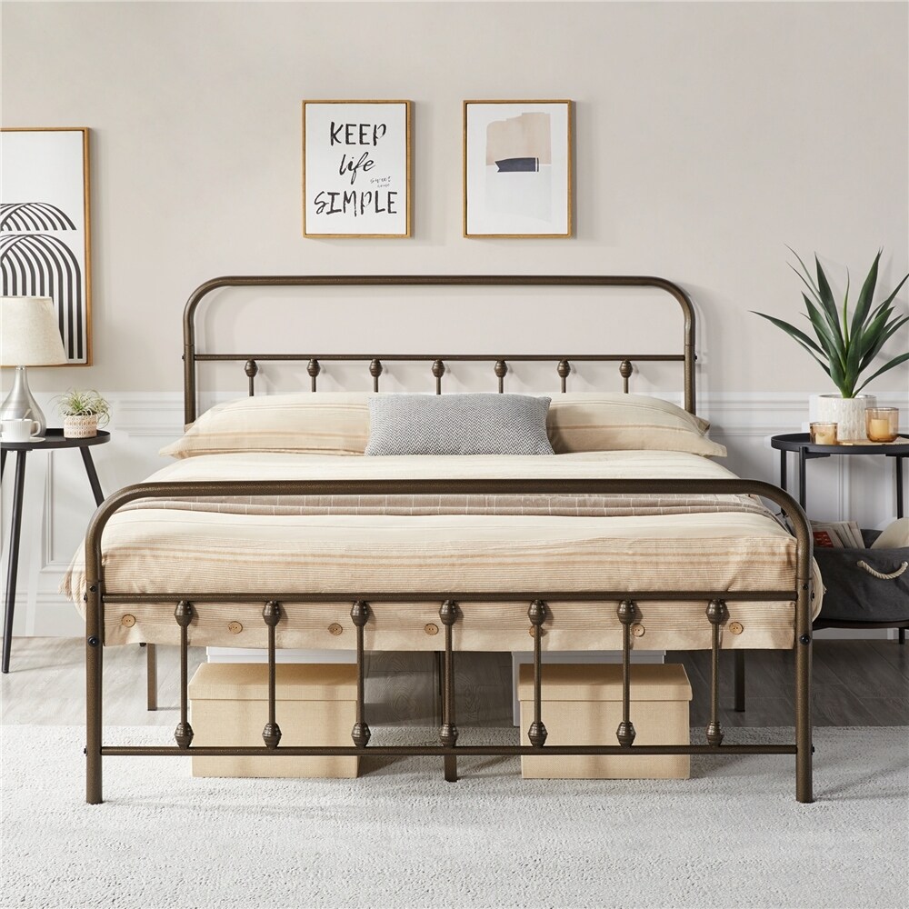 Yaheetech Classic Iron Platform Bed with High Headboard and Footboard Strong Metal Framed Bed