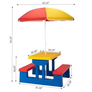 Nyeekoy Kids Picnic Table Set with Removable Umbrella and Bench for Backyard Patio TH17N0850