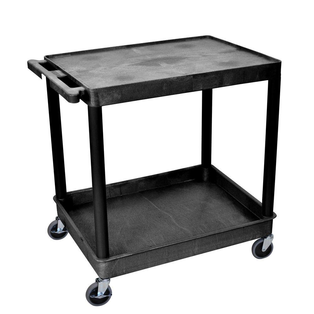 Luxor TC 24 in. W x 32 in. D Large Flat Top and Tub Bottom Shelf Utility Cart Black TC21-B