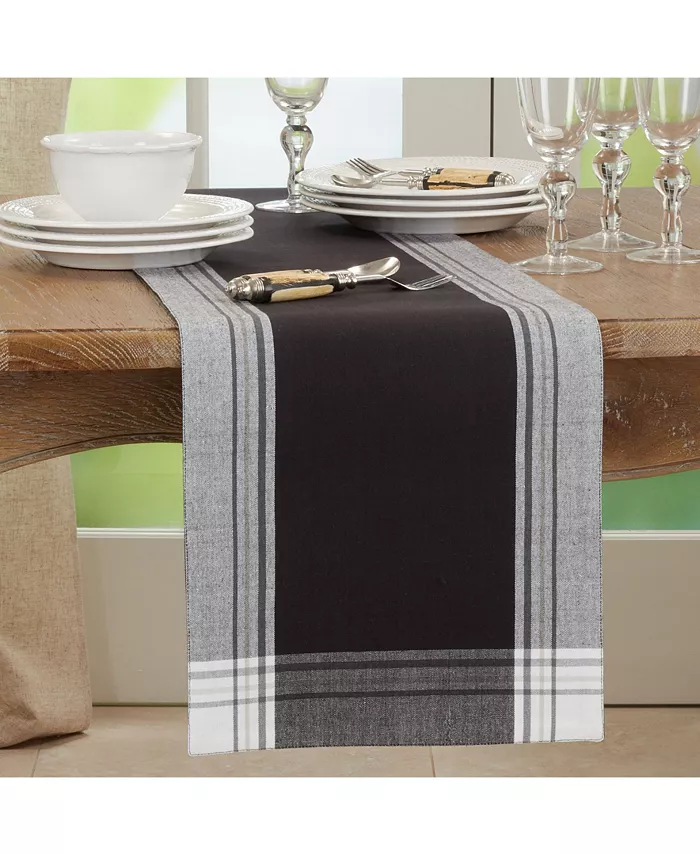 Saro Lifestyle Long Table Runner with Stripe Border Design 72 x 13