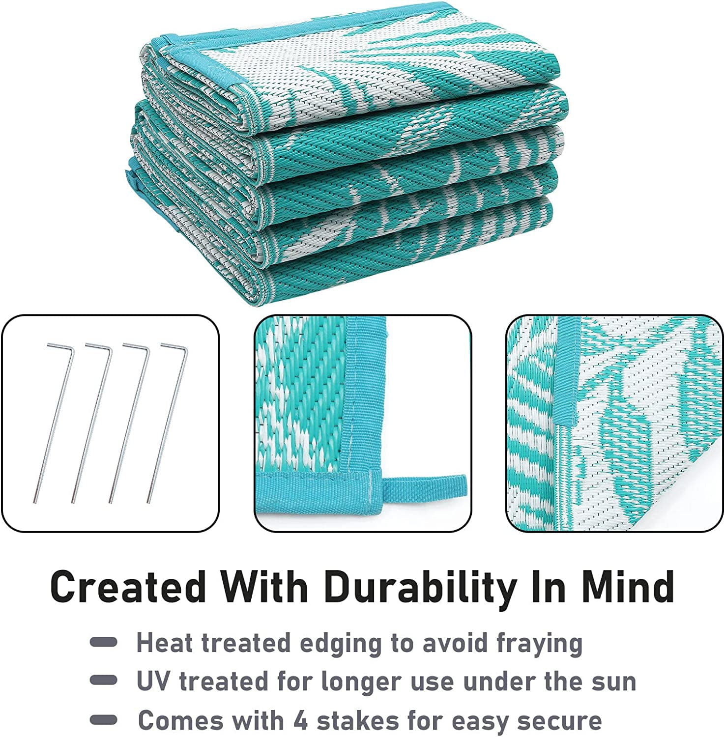 MeyJey High Quality Plastic Straw Reversible Outdoor Rugs Waterproof Leaf Carpet for RV, Patio, Deck, Camping 6' x 9' Teal