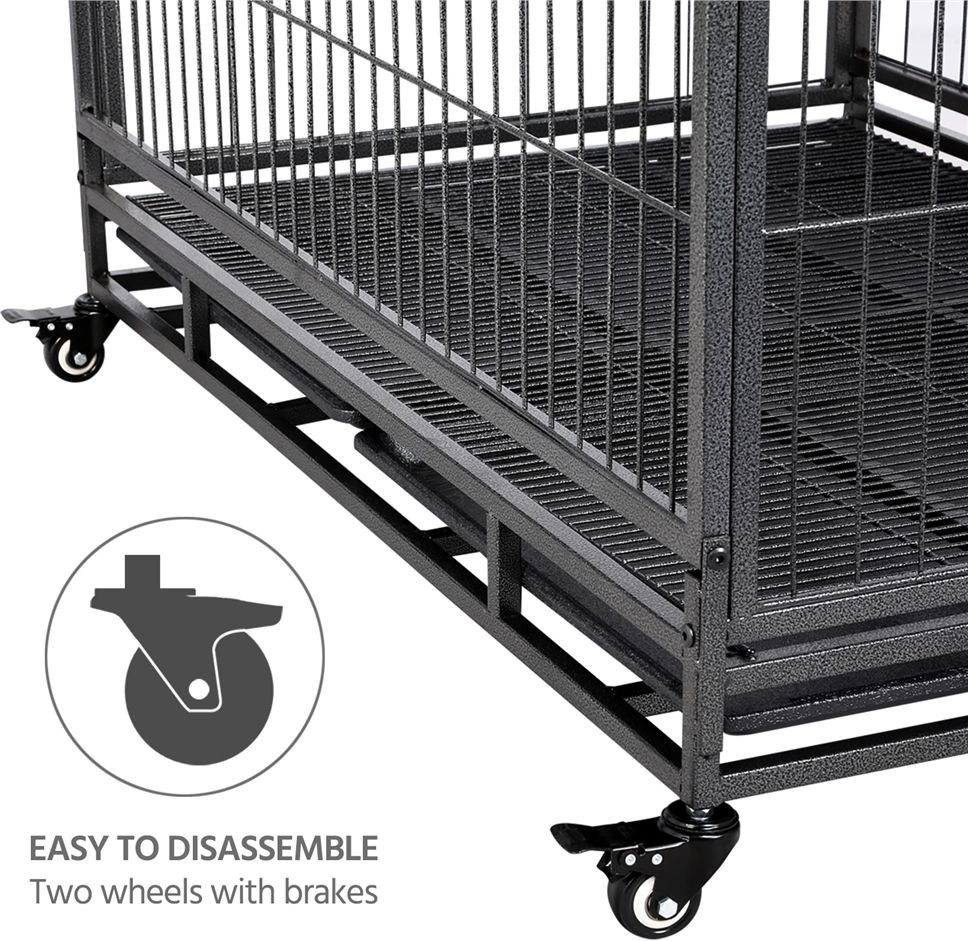 Yaheetech Wheels and Litter Pans Dog Crate， Black， 43-in