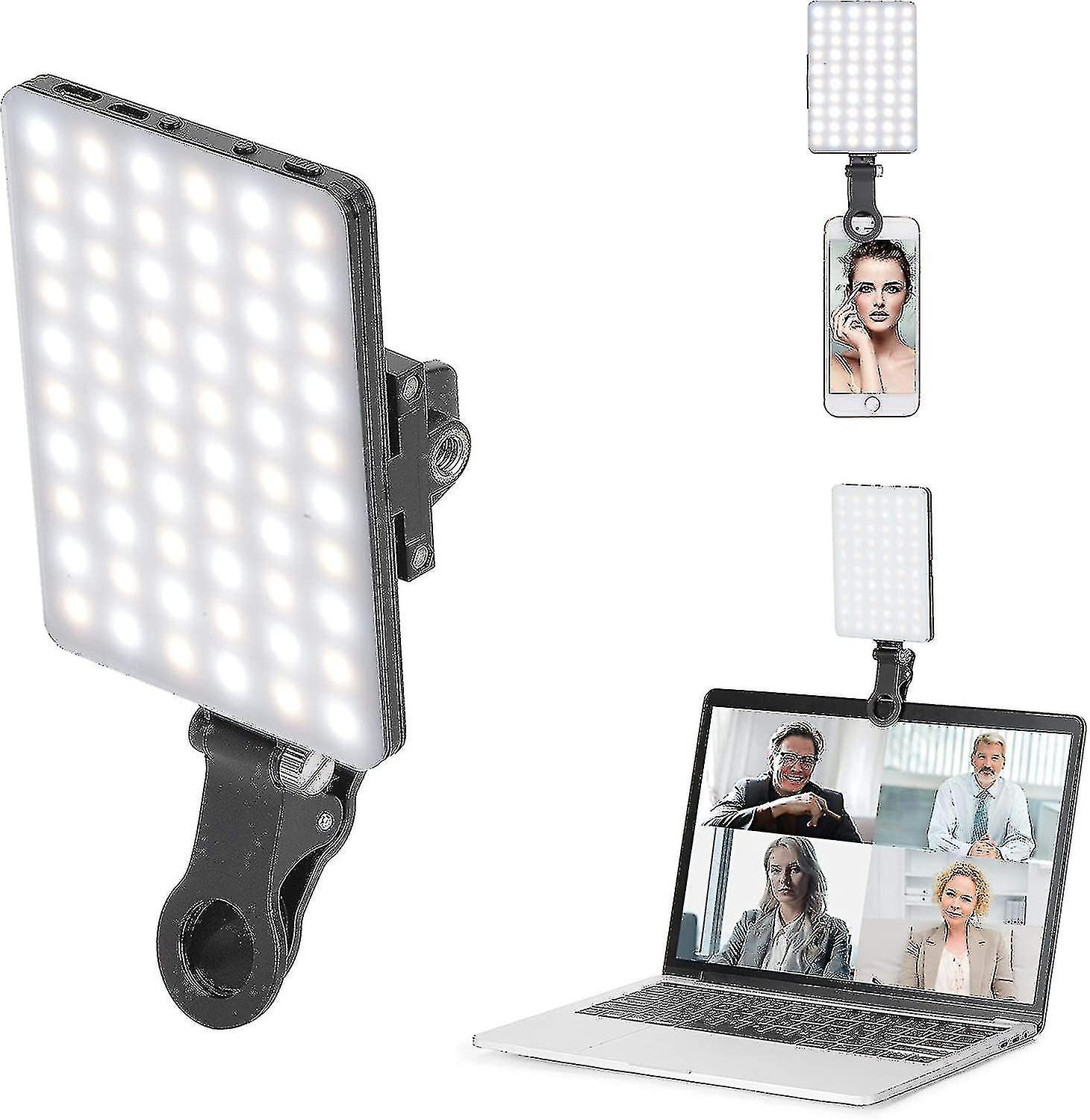 30 Led High Power Rechargeable Clip Fill Video Light With Front Back Clip，for Phone， Iphone， Android， Ipad， Laptop