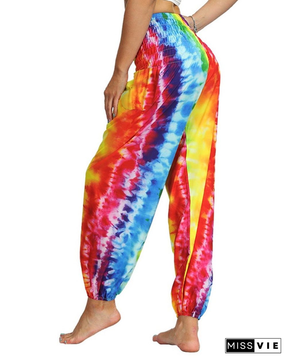 New Fashion Tie Dye Print Harem Hippie Pants for Womens Yoga Pants Wide Leg Comfy Elasticity High Waisted Loose Straight Lounge Running Workout Legging Home Clothes Pants Plus Size S-5XL