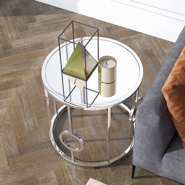 Hoop Glam Chrome Mirror End Table by Furniture of America