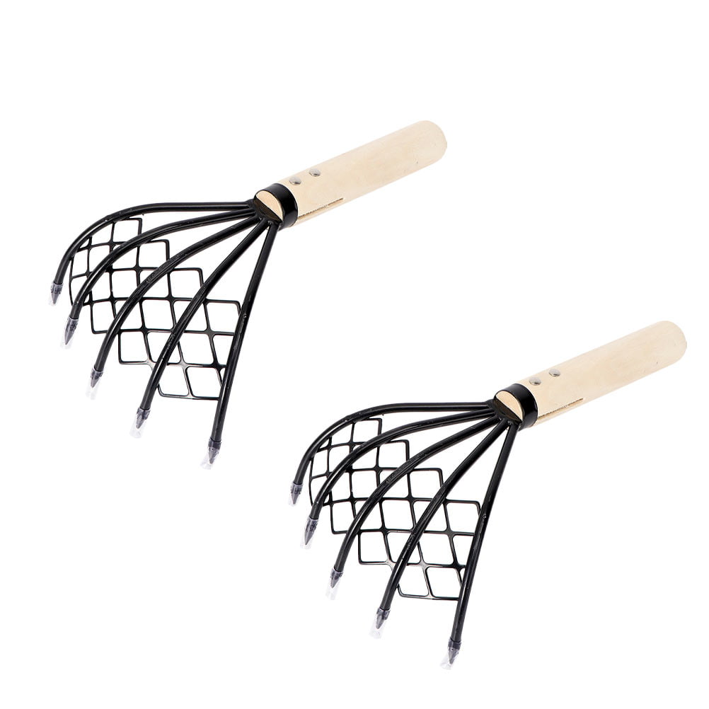 2pcs Carbon Steel Clam Rake with Net Oyster Shell Digging Tool Rake Tool