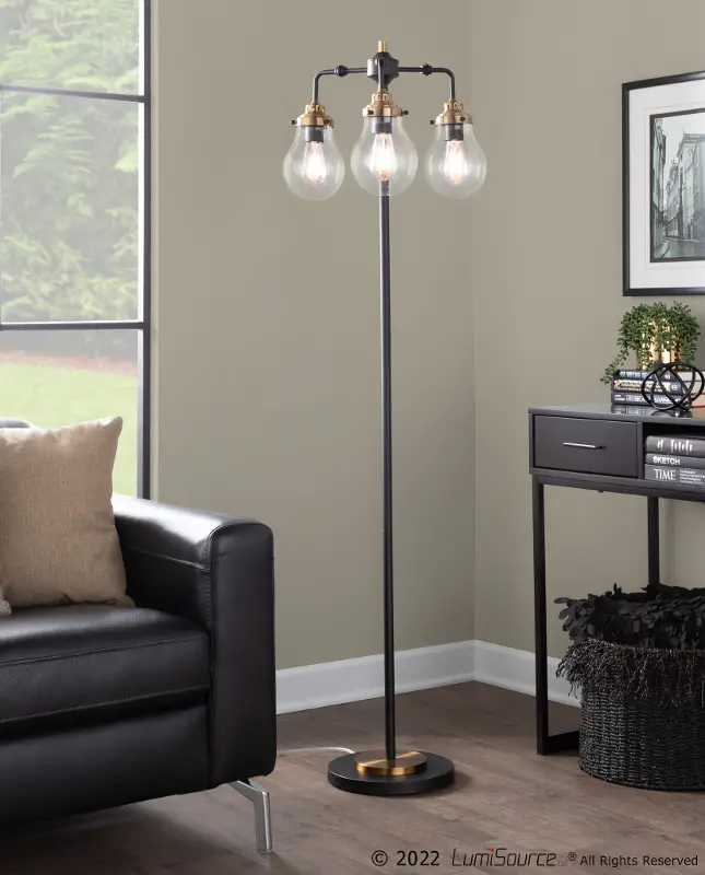 Sherlock Matte Black and Brass Floor Lamp with Edison Bulbs