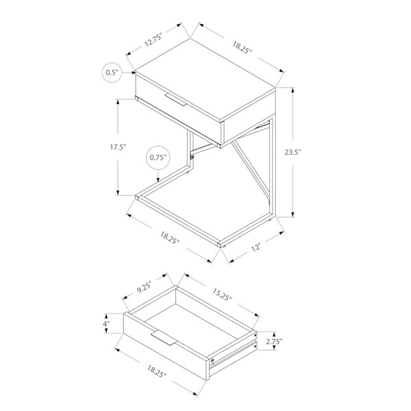 Accent Table， Side， End， Nightstand， Lamp， Storage Drawer， Living Room， Bedroom， Metal， Laminate， Chrome， Contemporary