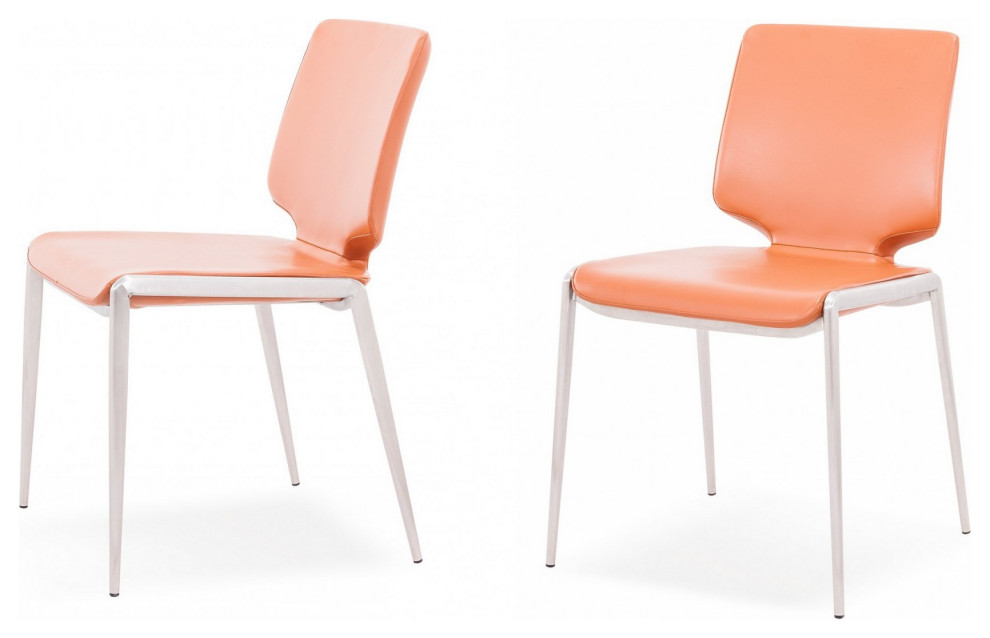 Cid Fiji Stackable Dining Chair  Set of 2  Light Orange Vegan Faux Leather   Contemporary   Dining Chairs   by VirVentures  Houzz