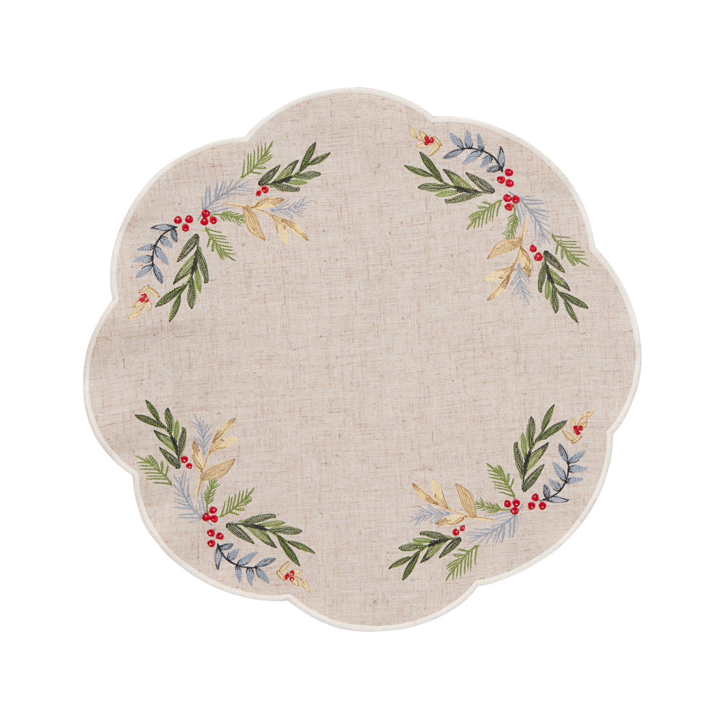 French Perle Holly Embroidered Placemats, Set of 4