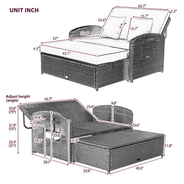 2 Person Rattan Double Reclining Sunbed Chaise Lounge - Overstock - 37421140