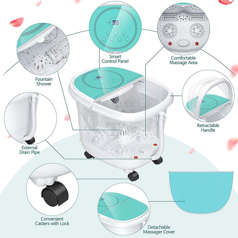 Foot Spa Bath Massager Pedicure Spa Tub with Heat, 2 Rollers, 4 Shiatsu Massagers, Temperature Control, Timer, 3-Angle Shower