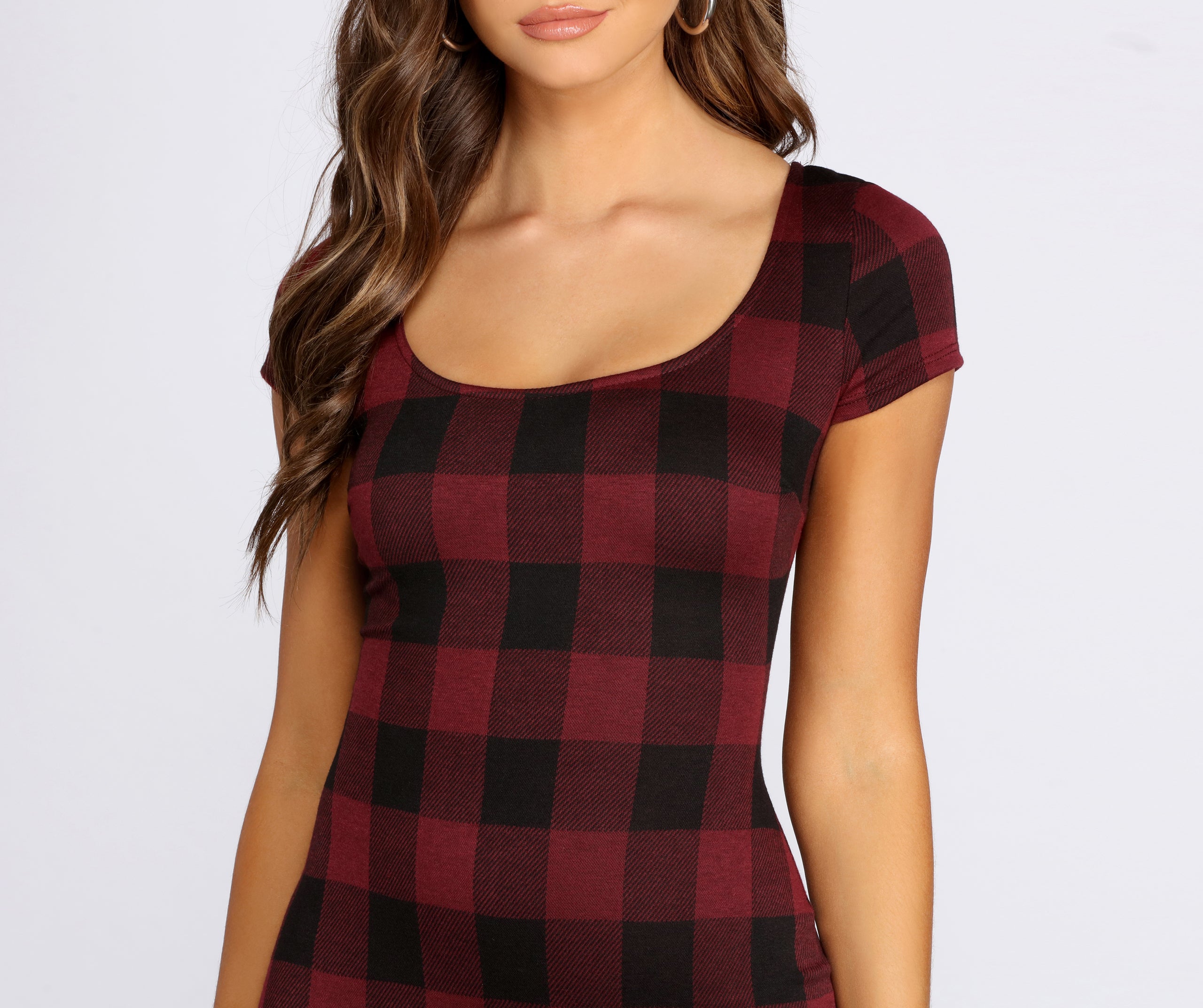 Clad In Plaid Scoop Neck Mini Dress