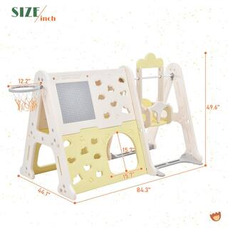 6-in-1 Light Green HDPE Playset with Tunnel Climber Whiteboard Toy Building Block Baseplates Basketball Hoop LN20232357