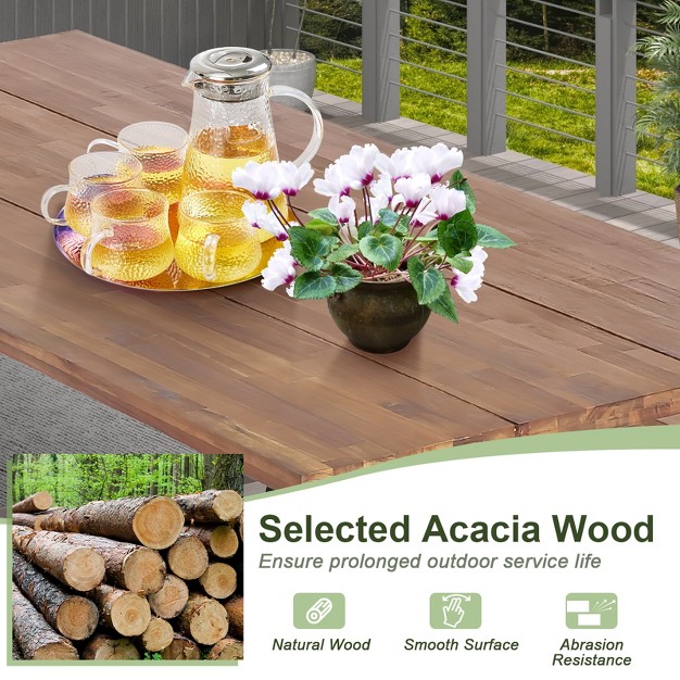 Tangkula 3 Piece Patio Picnic Table Bench Set Outdoor Camping Table Set W Acacia Wood Tabletop amp Seat 2 Umbrella Hole