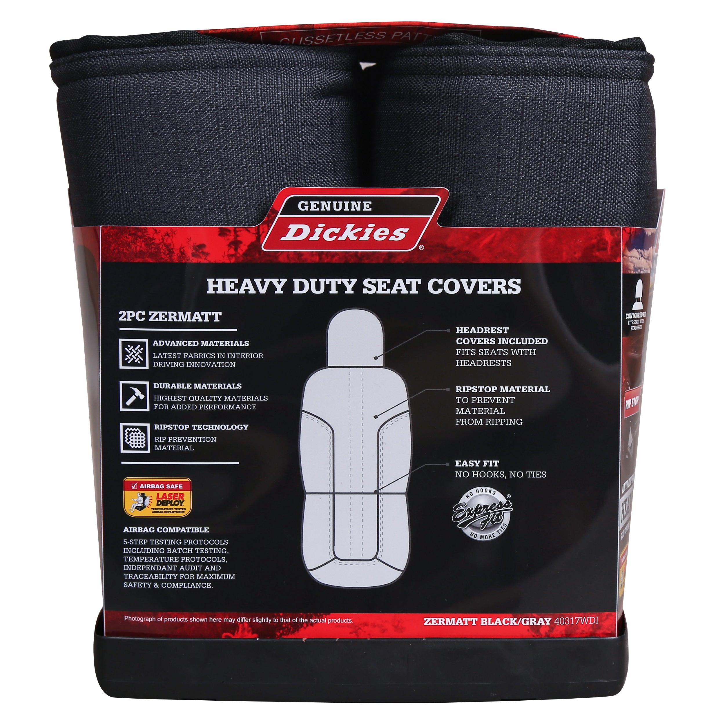 Genuine Dickies 2 Piece Zermatt Car Seat Covers Black Gray， 40317WDI