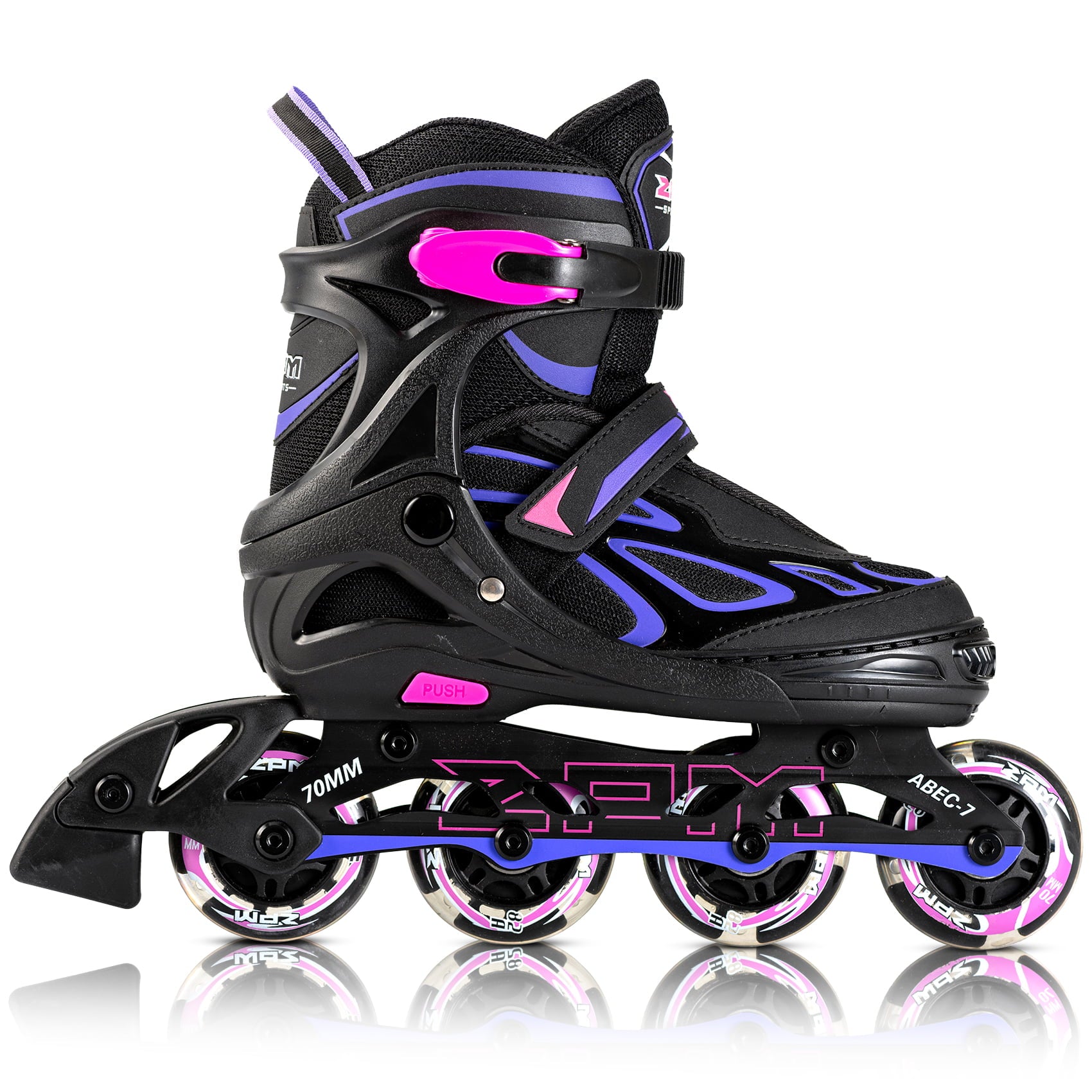 2PM SPORTS Vinal Girls Adjustable Inline Skates with Light up Wheels Beginner Skates Fun Illuminating Roller Skates for Kids Boys and Ladies - Purple Medium(1Y-4Y US)