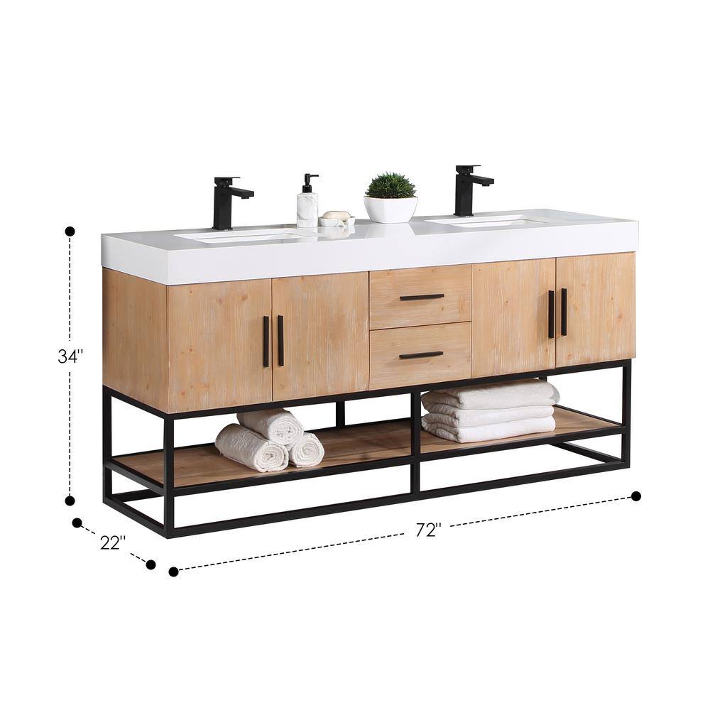 Altair Bianco 72 in. W x 22 in. D x 34 in . H Double Sink Bath Vanity in Light Brown with White Composite Stone Top 552072B-LB-WH-NM