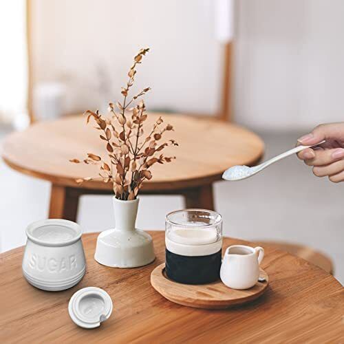 12oz Sugar Bowl with Lid and Spoon， Ceramic Sugar Containers， White