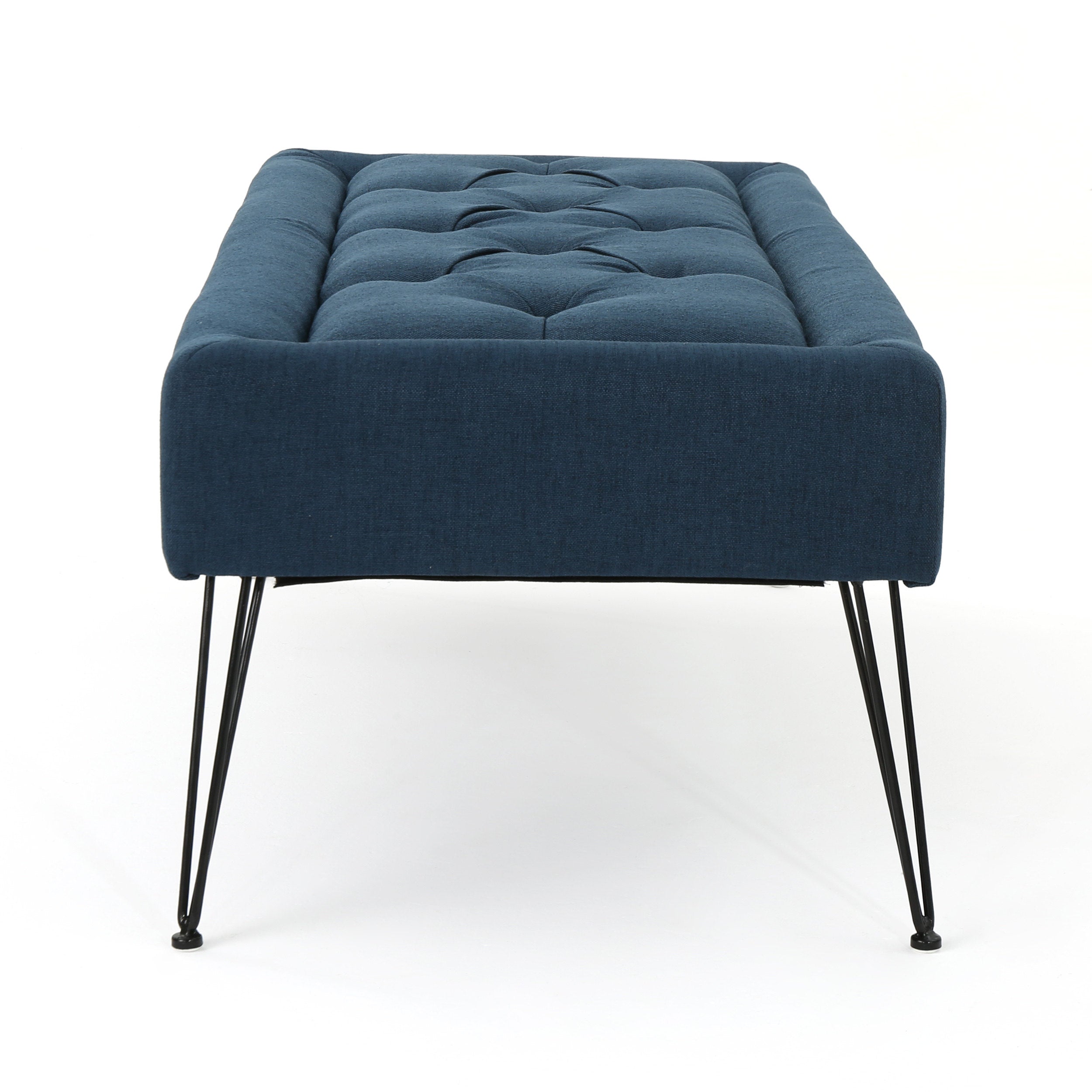 Zoe Modern Button Tufted Fabric Upholstered Ottoman Bench with Hairpin Legs