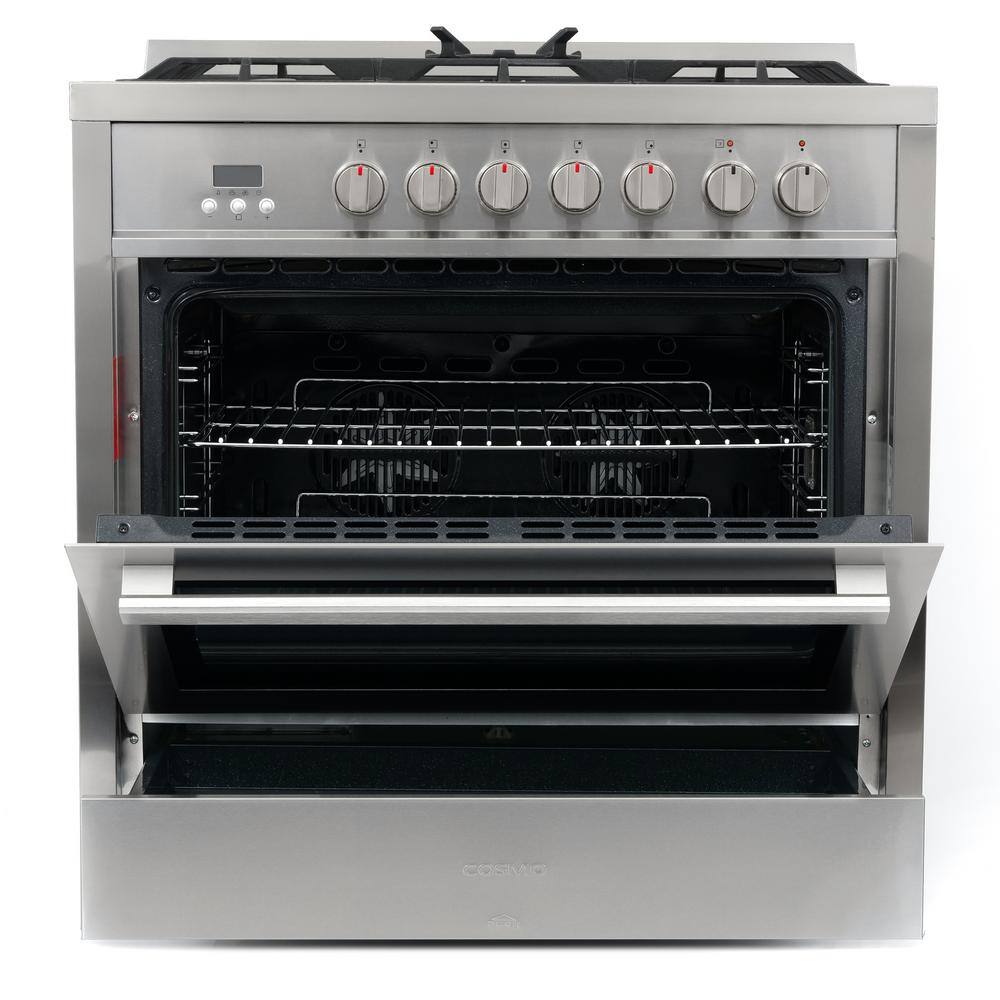 Cosmo Commercial-Style 36 in. 3.8 cu. ft. Single Oven Dual Fuel Range with 8 Function Convection Oven in Stainless Steel COS-F965NF