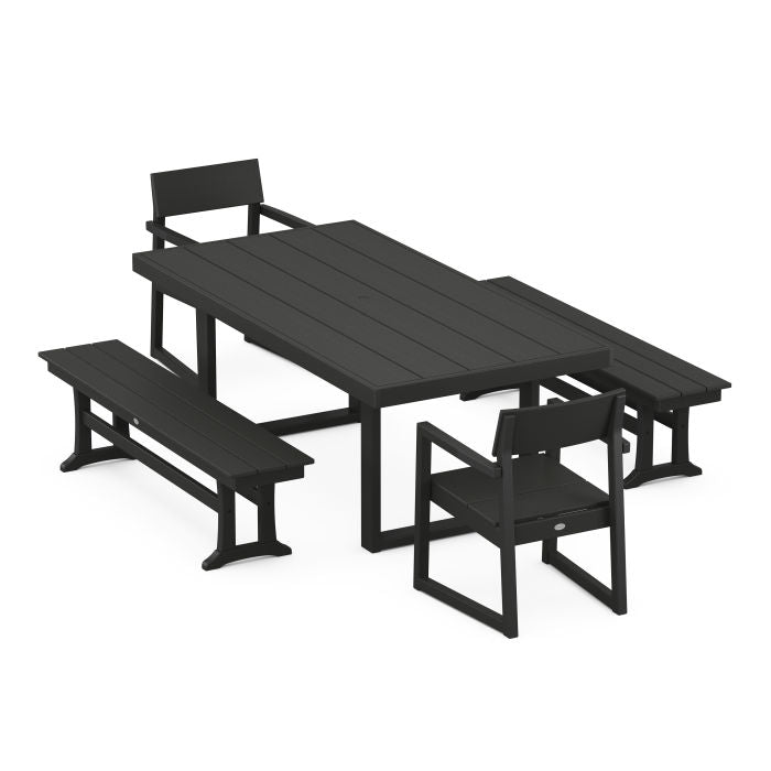 Polywood EDGE 5-Piece Dining Set with Benches PWS872-1