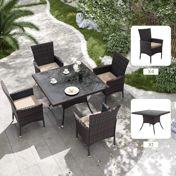 Kullavik Outdoor Dining Set，Rattan Patio Furniture Dining Table and Chairs