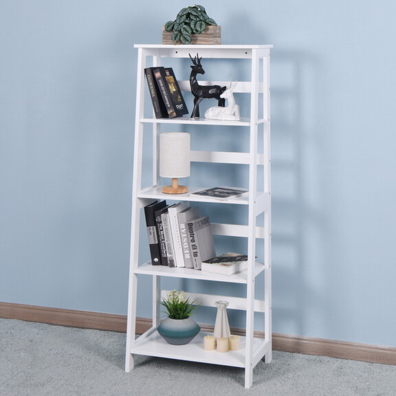 Basics Modern 5 Tier Ladder Wooden shelf Organizer...