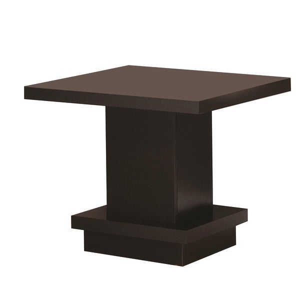 Contemporary End Table With Pedestal Base， Cappuccino Brown