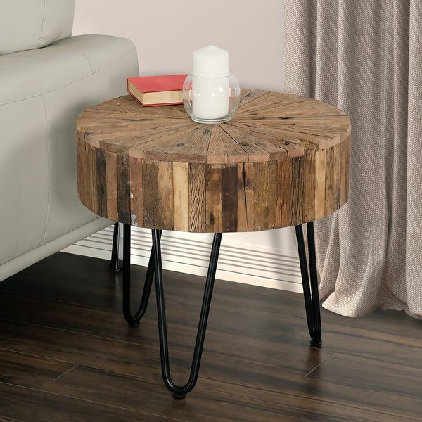 Primo International Sawyer Reclaimed Wood and Iron End Table