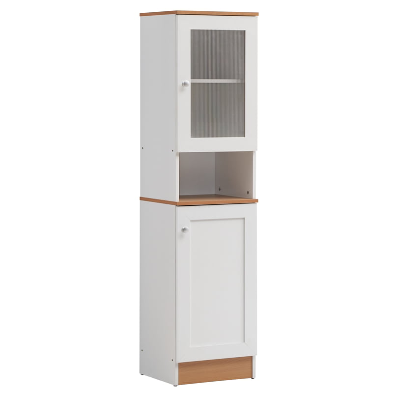 Pemberly Row 63 Tall Slim Open Shelf Plus Top Kitchen Pantry in White Wood