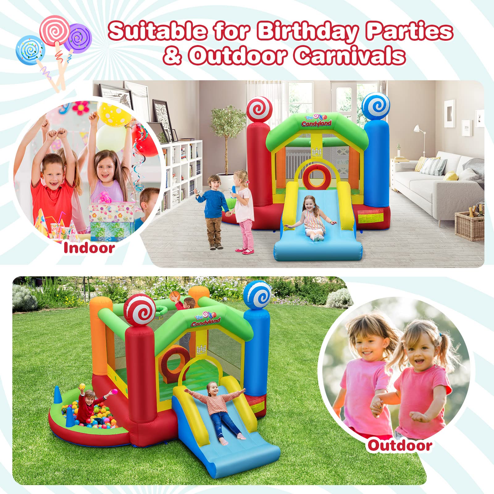 BOUNTECH Inflatable Bounce House, Bouncy House for Kids 5-12 Indoor Outdoor Fun