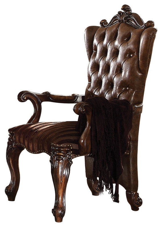 Wooden Arm Chair With Button Tufted Backrest And Carved Details  Set Of 2  Brown   Victorian   Armchairs And Accent Chairs   by VirVentures  Houzz